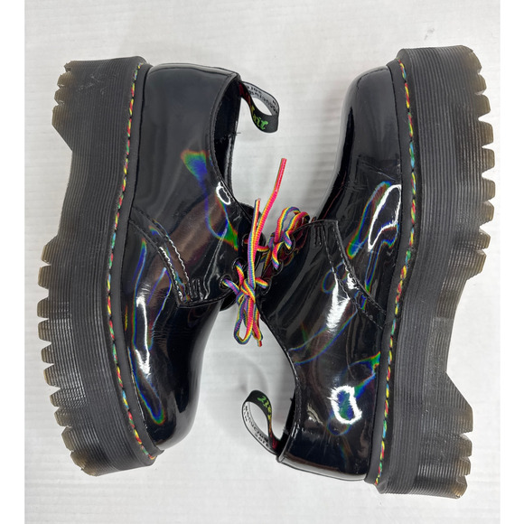 Dr. Martens 1461 Quad Rainbow Patent Platform Shoes black size 7 ladies 6 Men - Picture 7 of 16